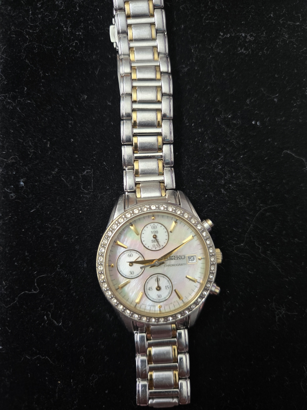 Seiko Two-Tone Mother-of-Pearl Chronograph Women's Watch - Silver & Gold